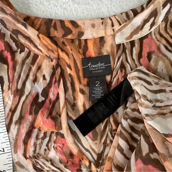 Travelers Collection By Chico's Women Hi Low Top Sz 2 Animal Print 3/4 Sleeve - Picture 8 of 10